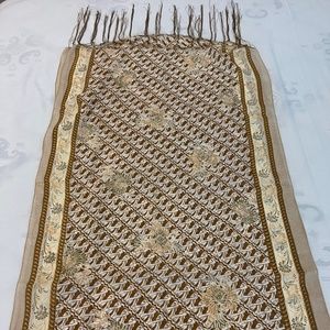 Thai Shawl Scarf in Champagne and Almond Tones and  Brown and a Golden Pattern